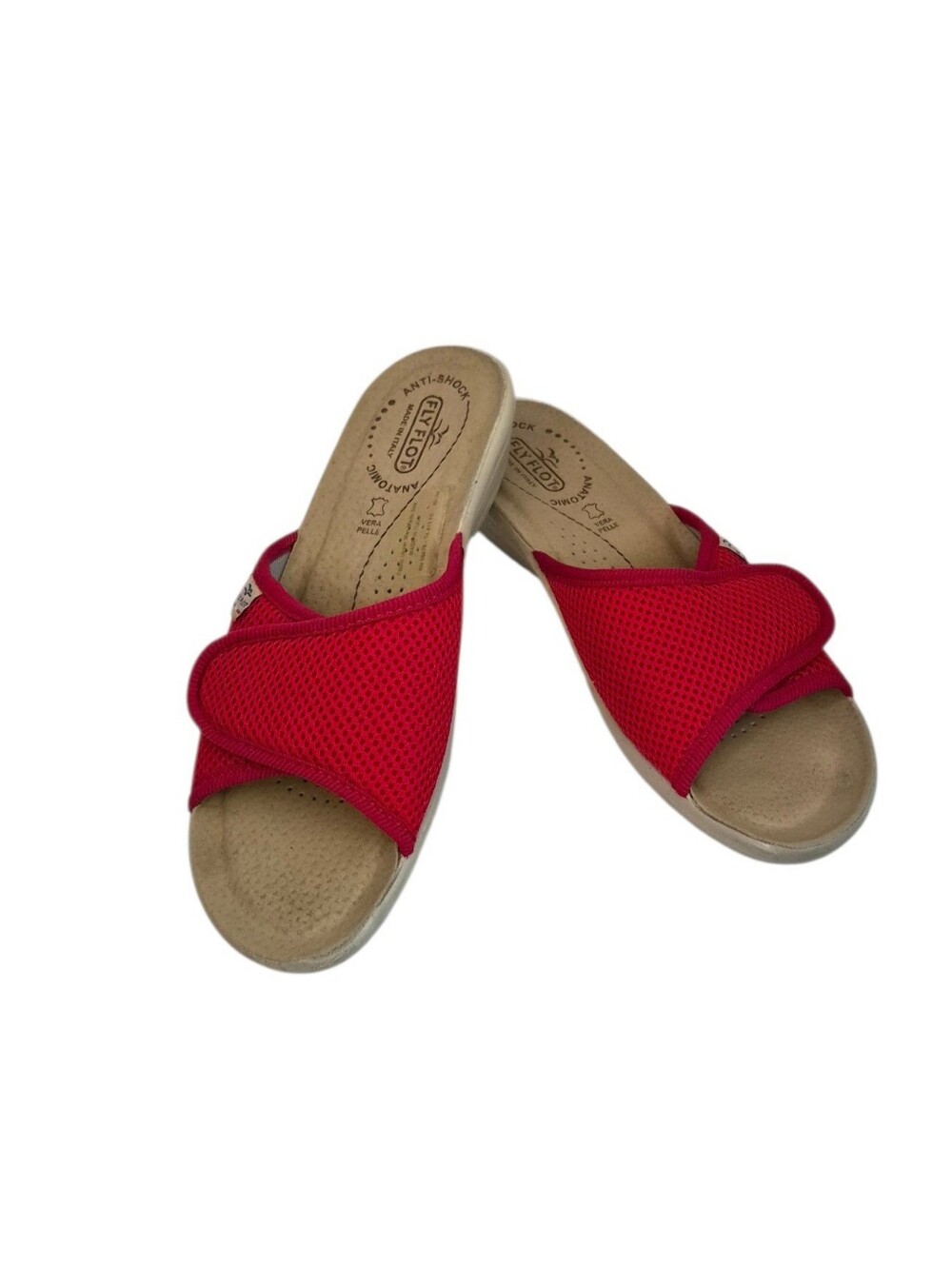 Fly Flot Comfort Mesh Slide Sandals Red Adjustable Women's Slip Ons Sz 9 EUC